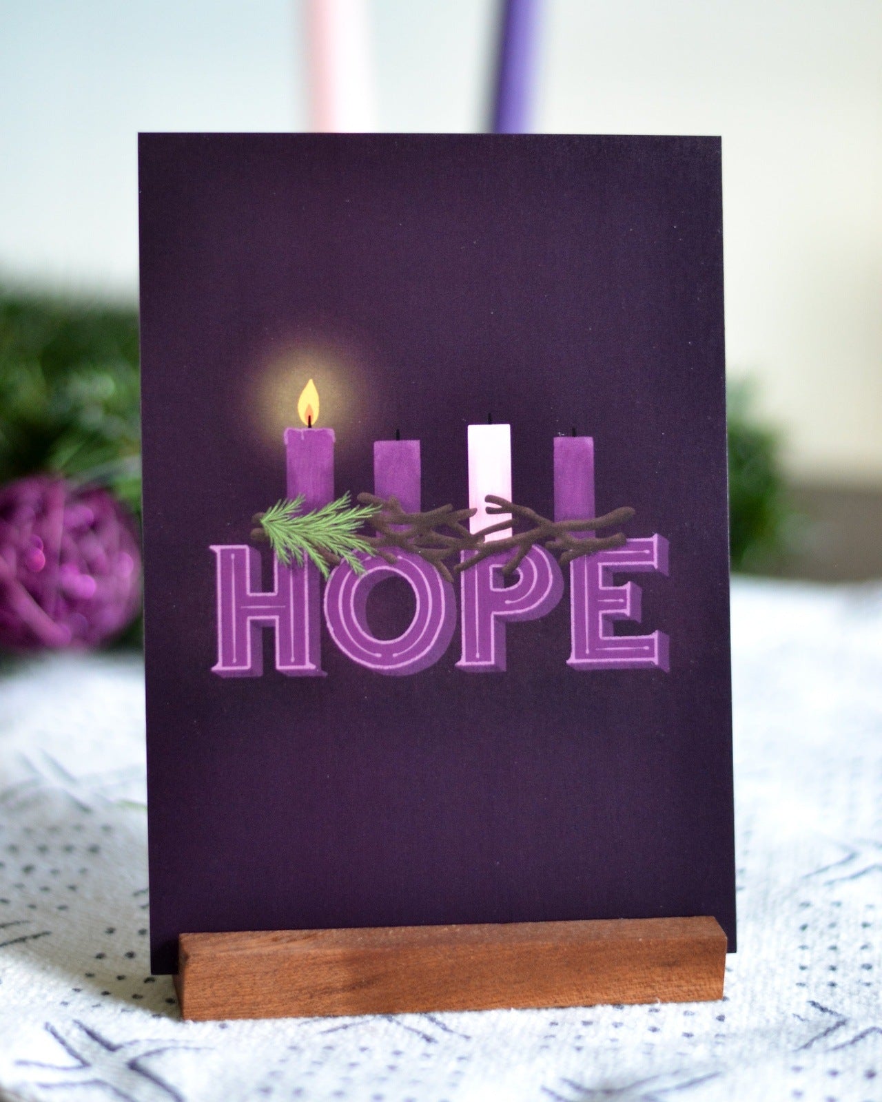 catholic advent 5x7 prints on wood stand