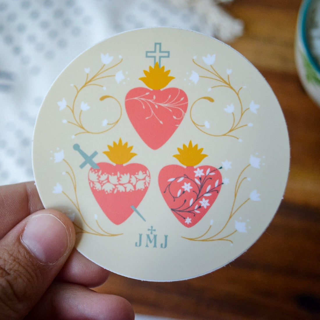 Holy Family Hearts Sticker - Little Way Design Co.