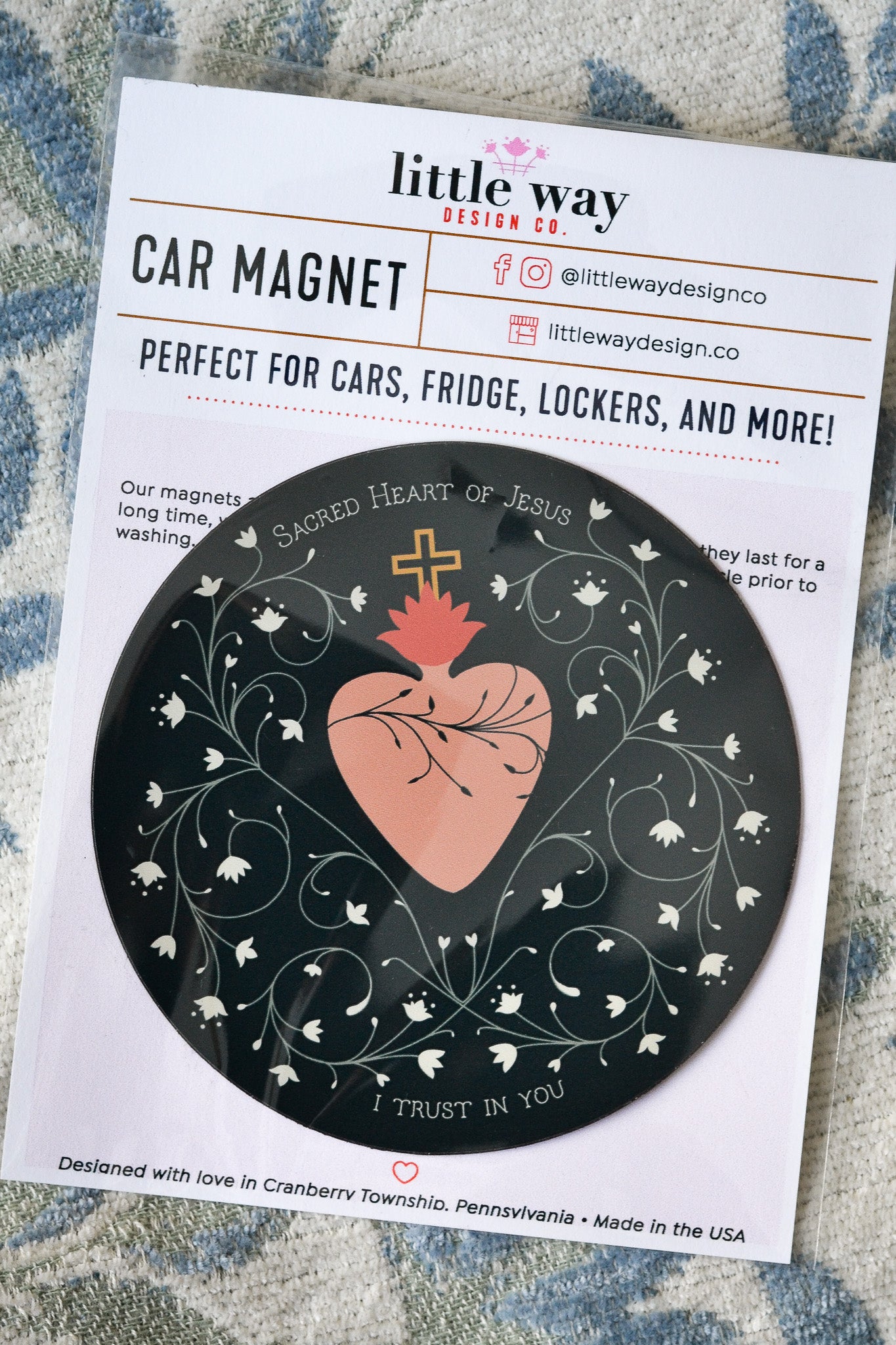 sacred heart magnet in packaging