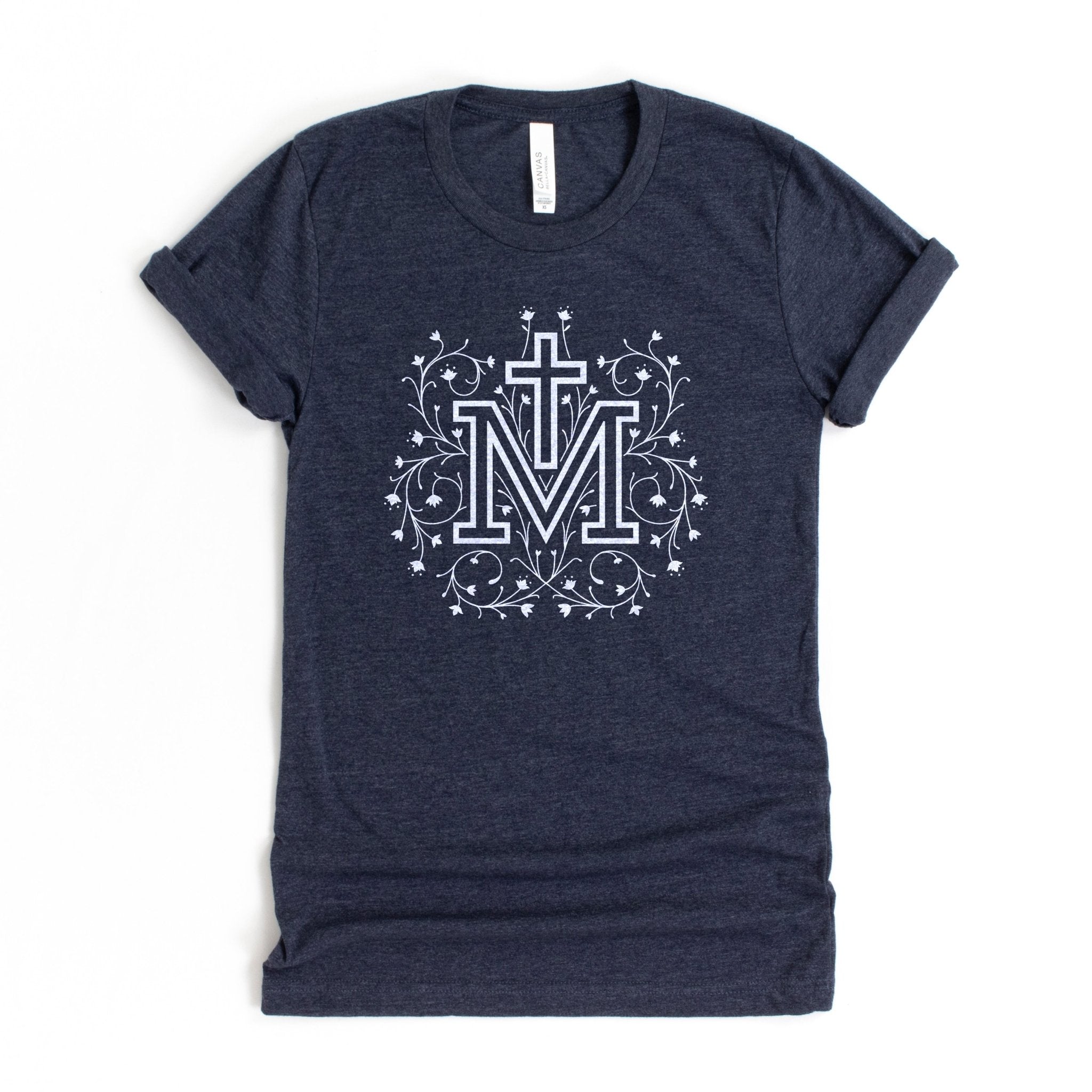 Marian Cross Catholic Crewneck T-shirt - Little Way Design Co.