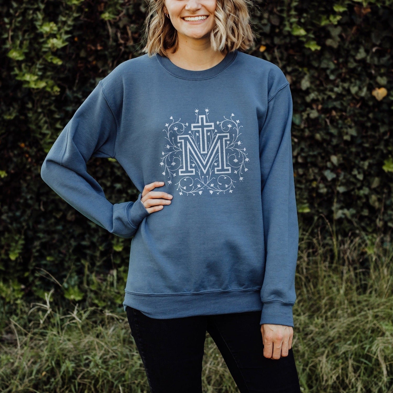 Marian Cross Crewneck Sweatshirt - Little Way Design Co.