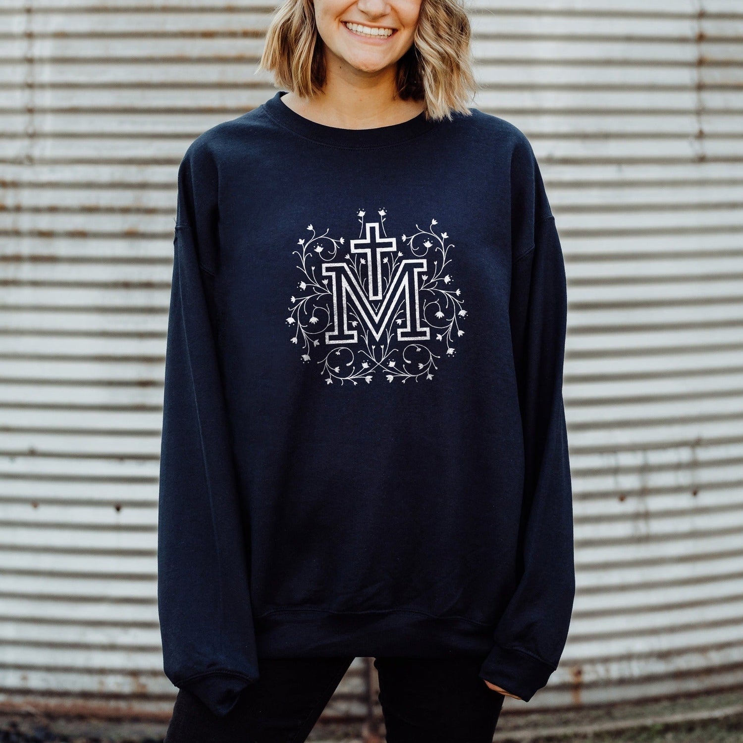 Marian Cross Crewneck Sweatshirt - Little Way Design Co.