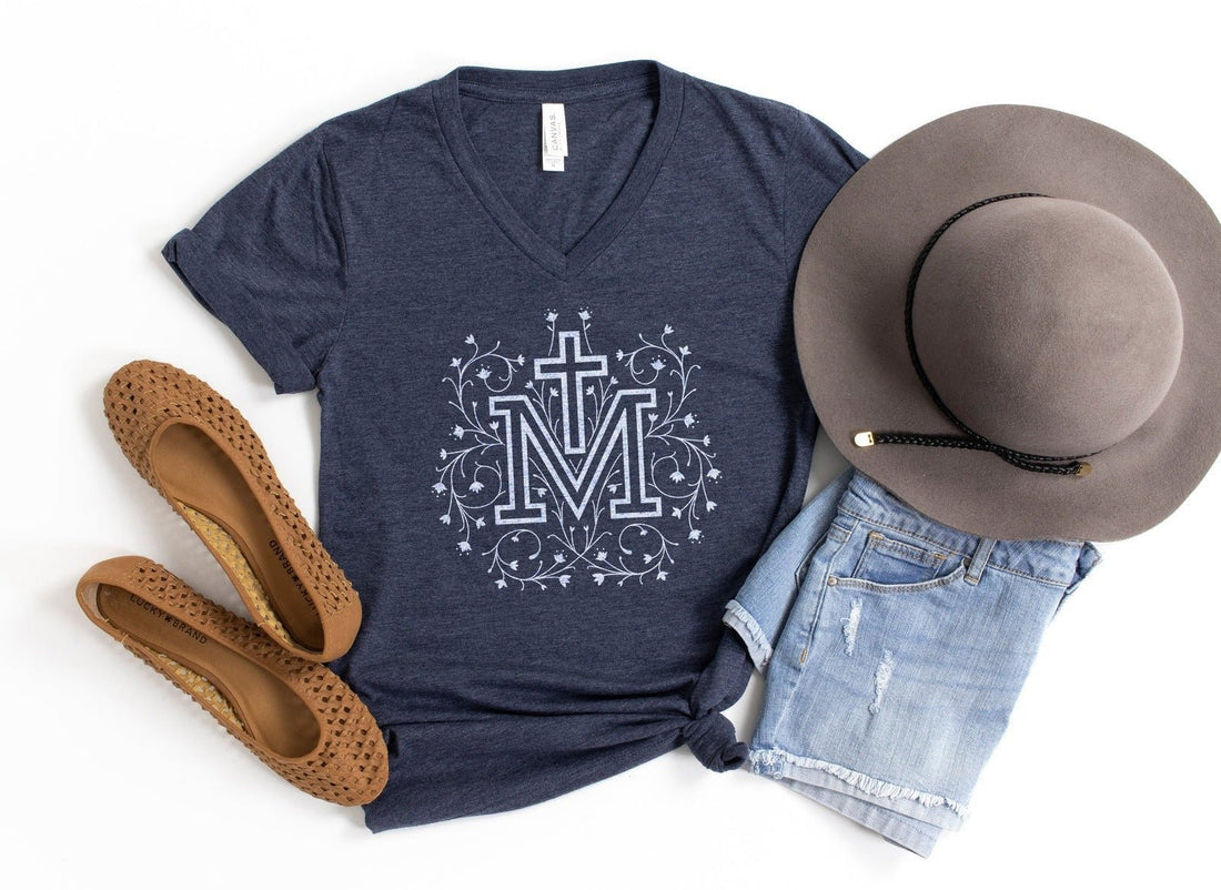 Marian Cross V - neck Tee - Little Way Design Co.