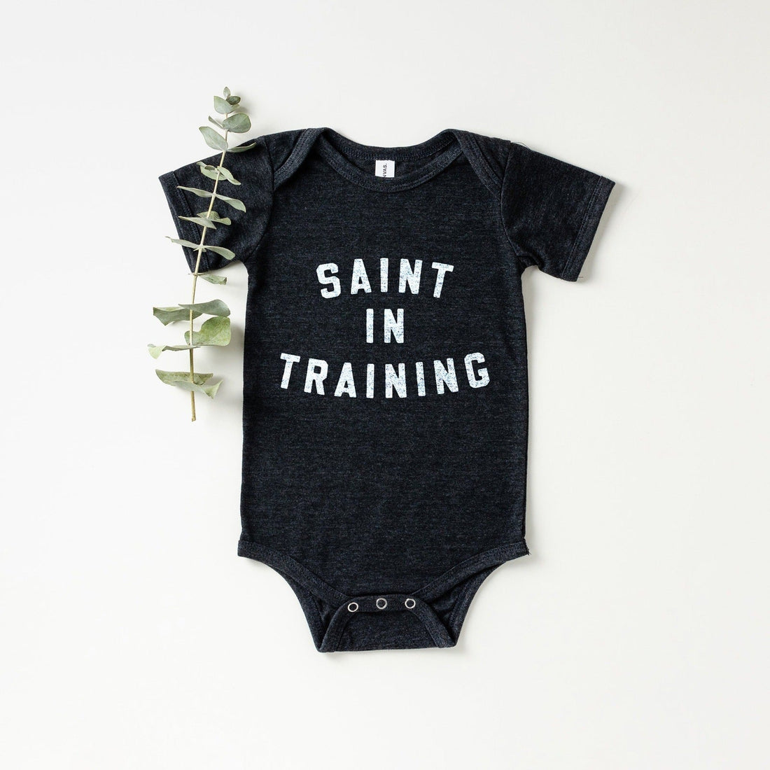 Saint In Training Dark Gray Bodysuit - Little Way Design Co.
