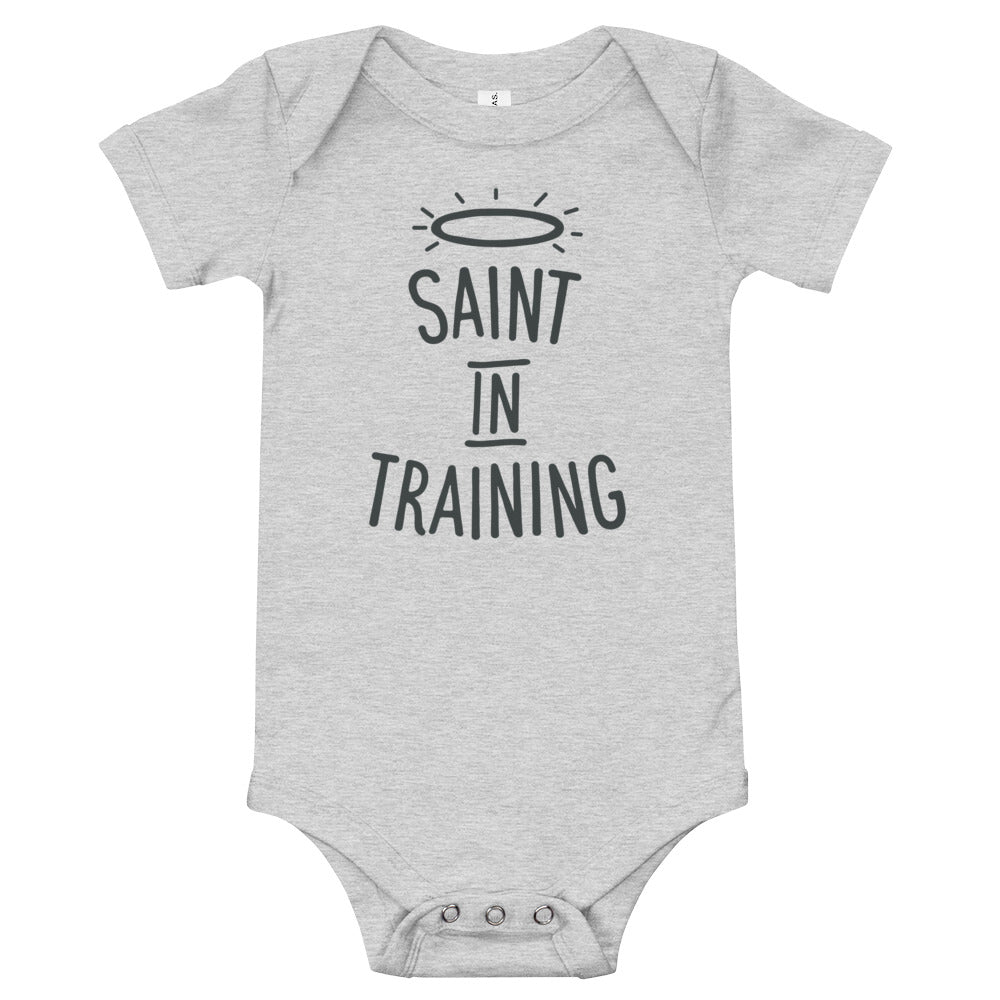 Saint In Training Light Gray Bodysuit - Little Way Design Co.