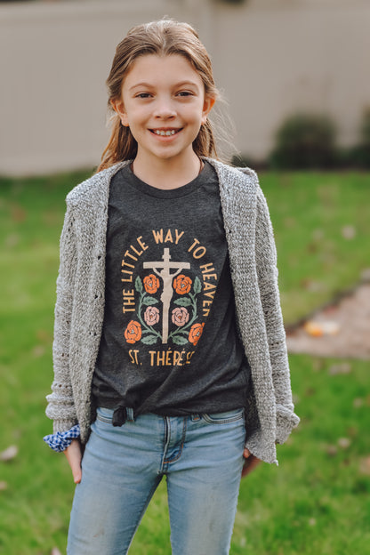 young girl with st. therese t-shirt