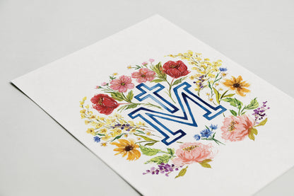 Floral Marian Cross Catholic Print
